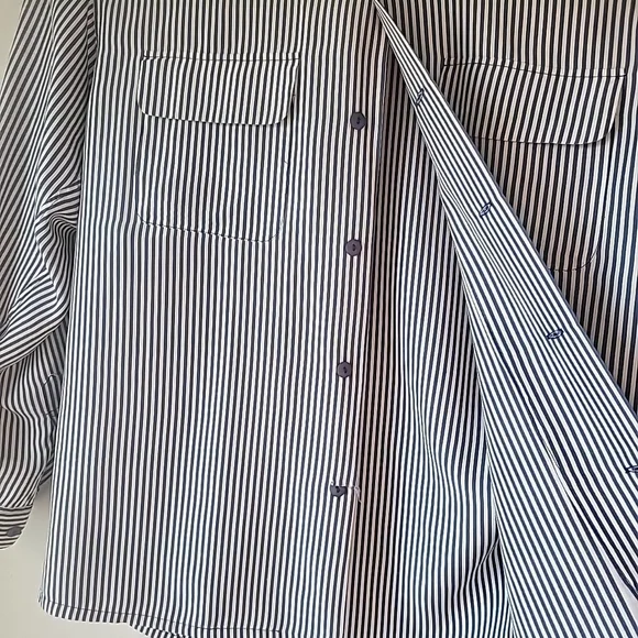 Ted Lapidus 100% Silk Long Sleeve Collared Shirt Button Down Blue Stripes - Picture 4 of 10